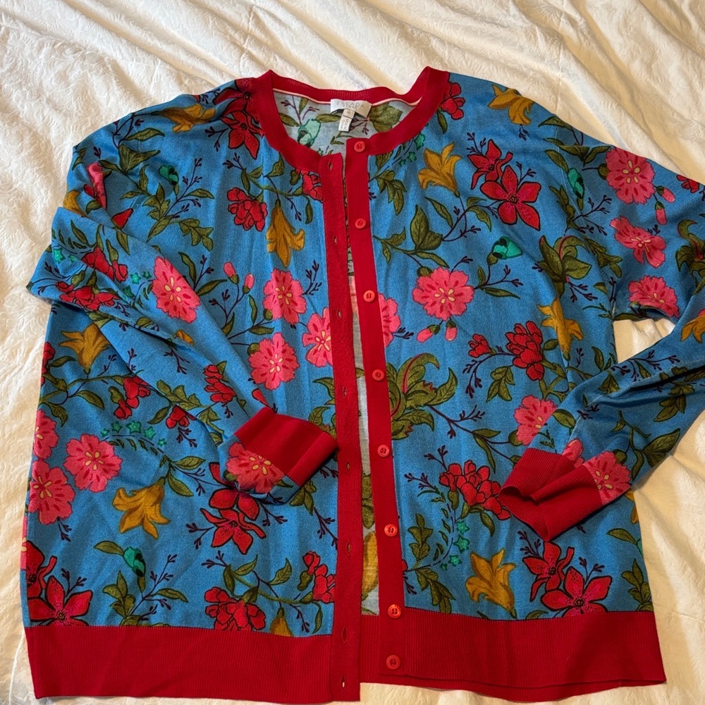 Escada Blue and Red Floral Cardigan